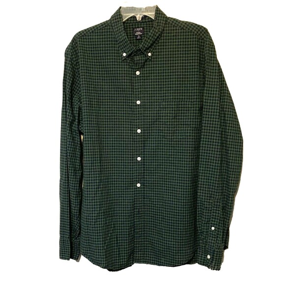 J Crew Men's Secret Wash Classic Stretch Fit Green/Blue Check Button-Up Shirt XL - Picture 1 of 5